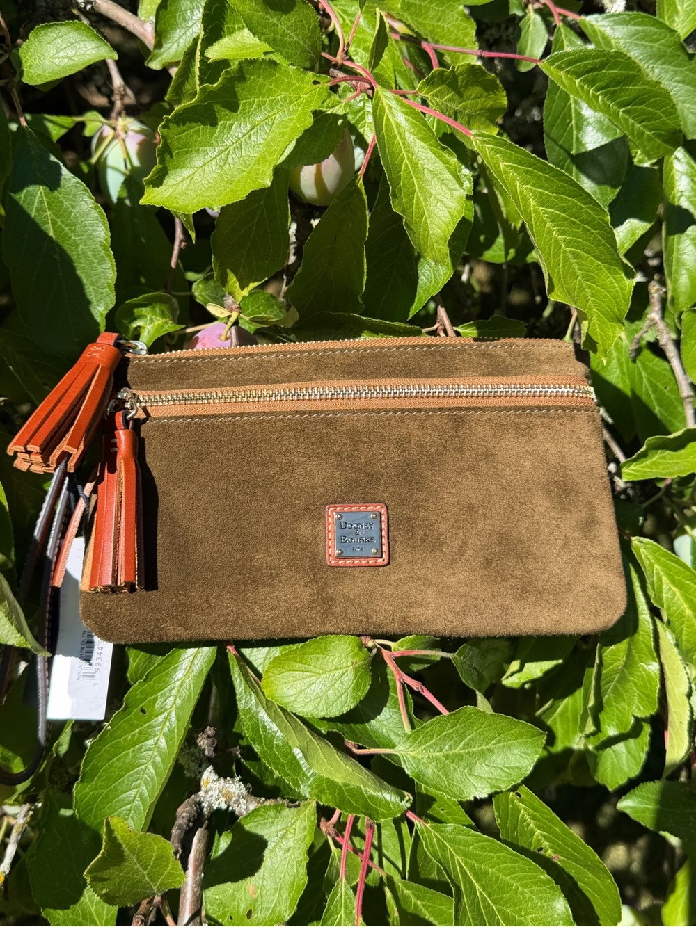 Dooney & Bourke Brown Olive Suede Double Zip Wristlet